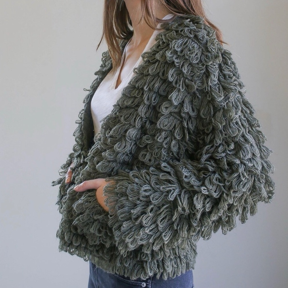 THE GREAT. Textured Dark Green Cardigan - Picture 2 of 7